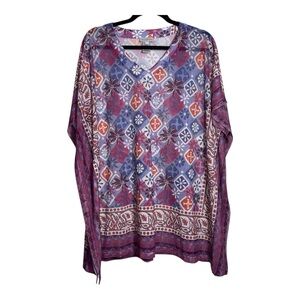 MULTIPLES Sheer Poncho Overpiece Boho Flowy Size Large